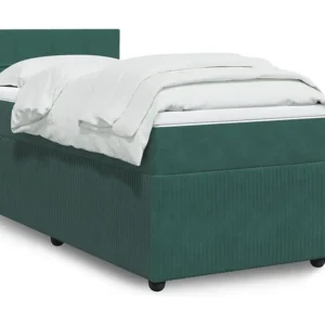 Cama com molas/colchão 100x200 cm veludo verde-escuro com Gavetas de Armazenamento
