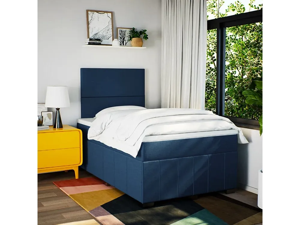 Cama com molas/colchão 120x200 cm tecido azul com Garantia Estendida