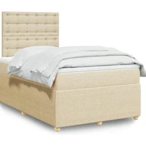 Cama com molas/colchão 120x200 cm tecido cor creme Medidas Queen Size