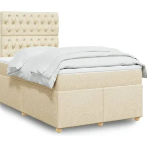 Cama com molas/colchão 120x200 cm tecido cor creme | Montagem Inclusa