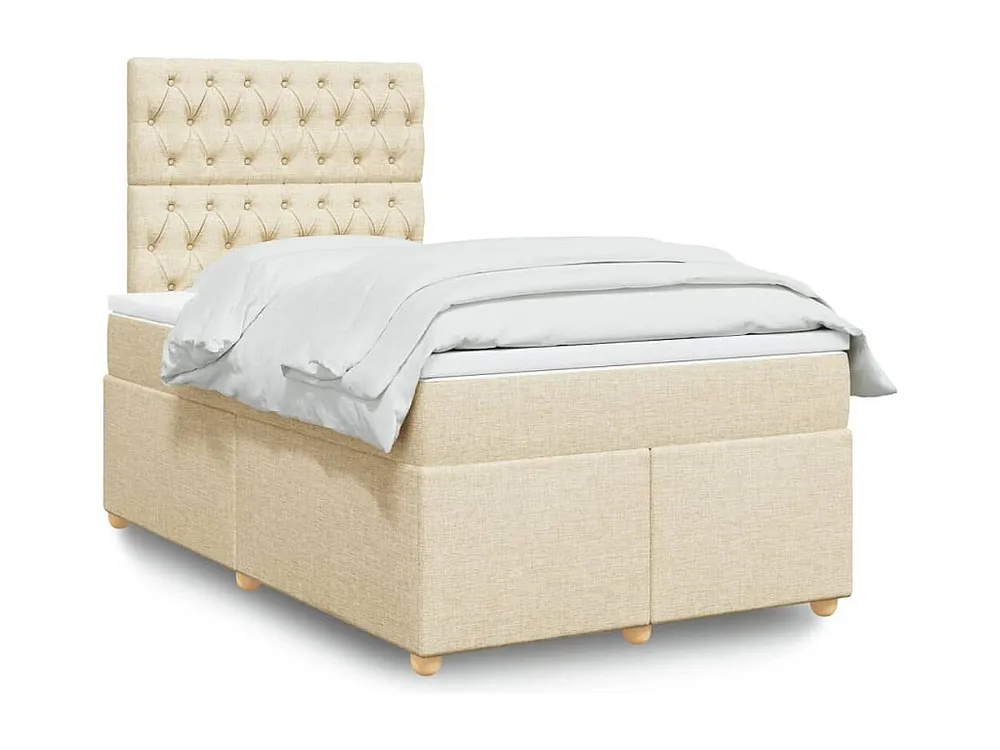 Cama com molas/colchão 120x200 cm tecido cor creme | Montagem Inclusa