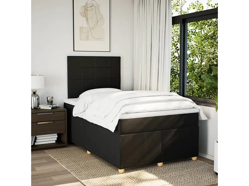 Cama com molas/colchão 120x200 cm tecido preto | Montagem Inclusa