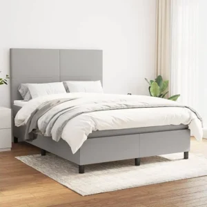 Cama com molas/colchão 140x190 cm tecido cinzento-claro com Pés Ajustáveis