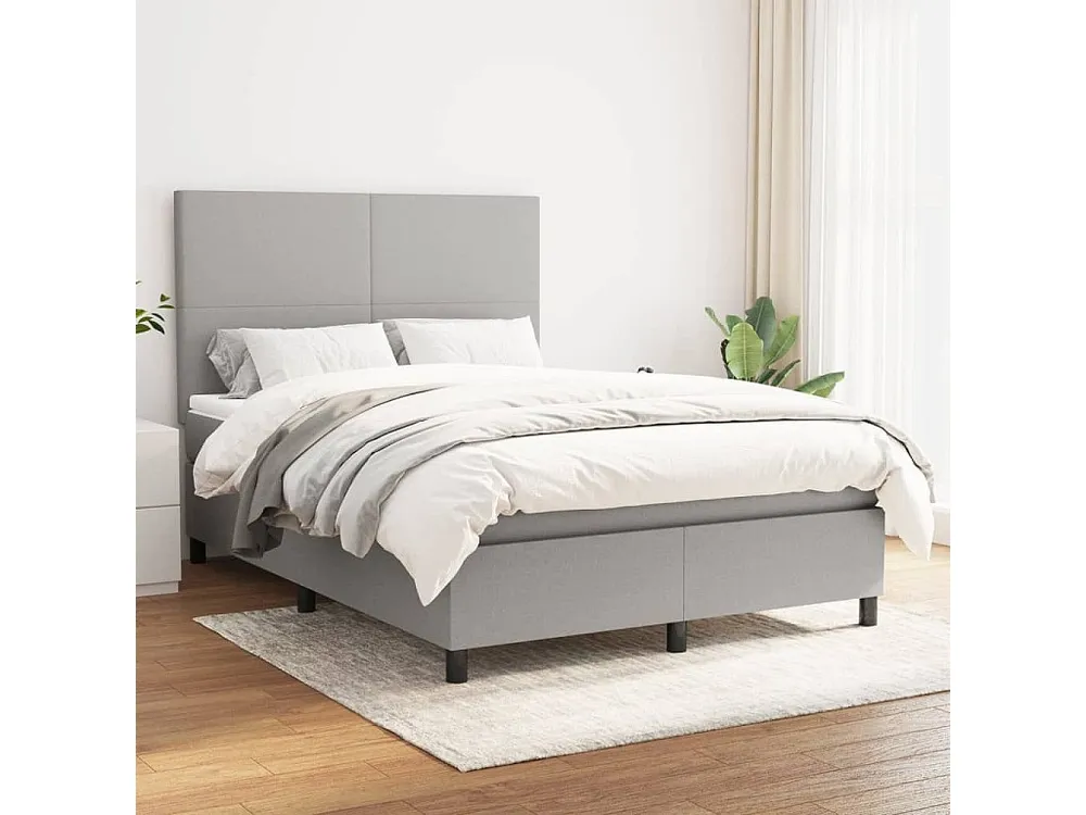 Cama com molas/colchão 140x190 cm tecido cinzento-claro com Pés Ajustáveis