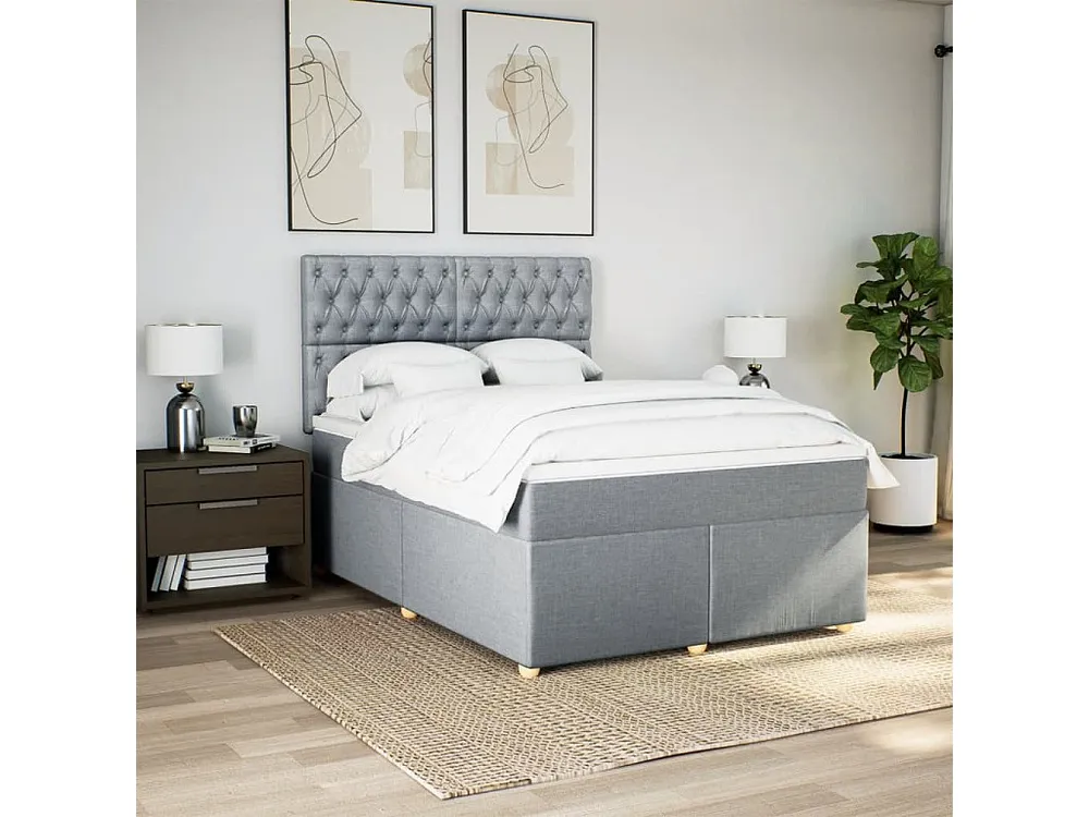 Cama com molas/colchão 140x190 cm tecido cinzento-claro com Pés Ajustáveis
