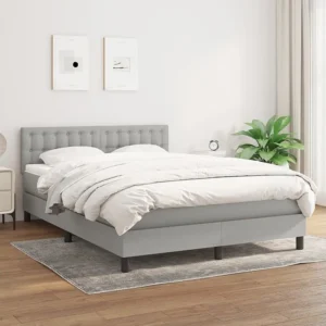 Cama com molas/colchão 140x190 cm tecido cinzento-claro com Pés Ajustáveis