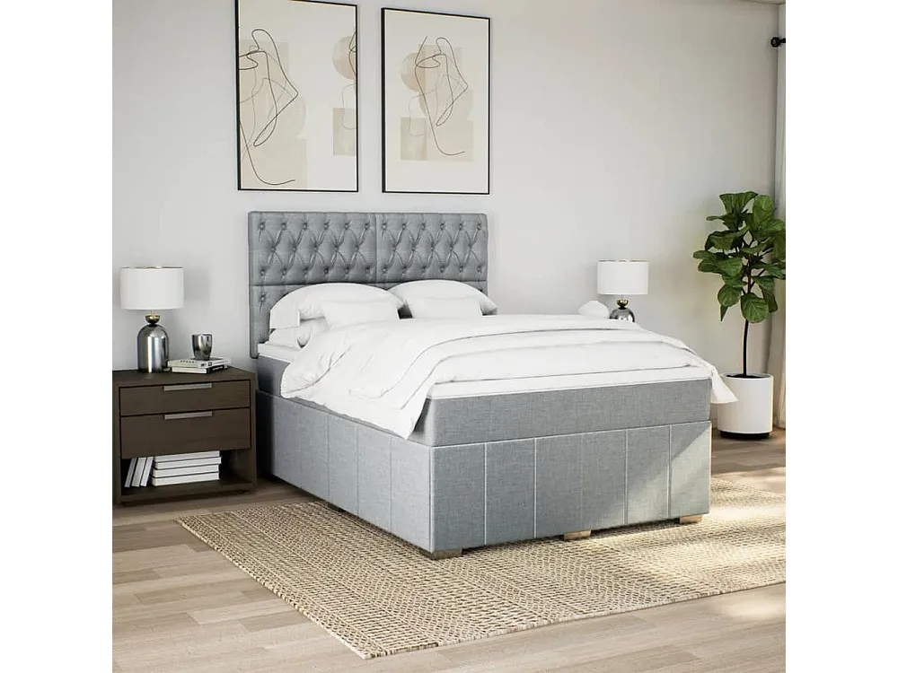 Cama com molas/colchão 140x190 cm tecido cinzento-claro para Quartos de Casal