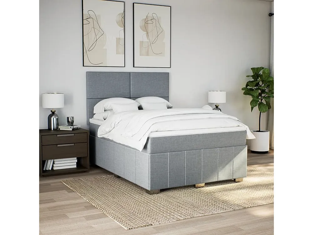 Cama com molas/colchão 140x190 cm tecido cinzento-claro | Design Escandinavo |
