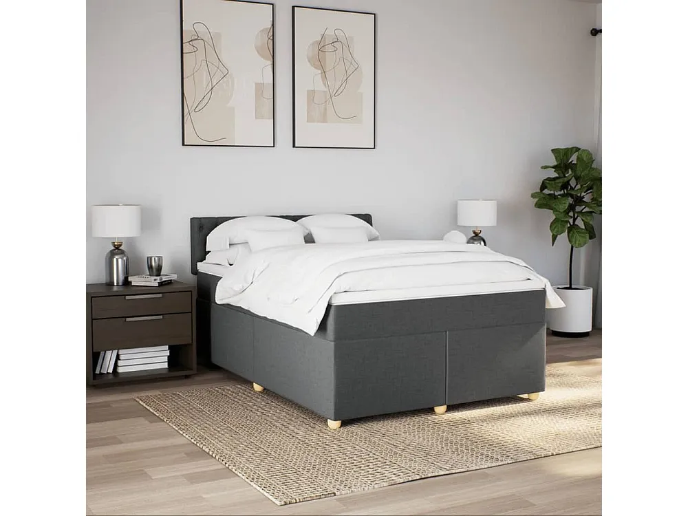 Cama com molas/colchão 140x190 cm tecido cinzento-escuro | Design Escandinavo |