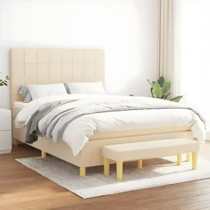 Cama com molas/colchão 140x190 cm tecido cor creme em Pinho Natural