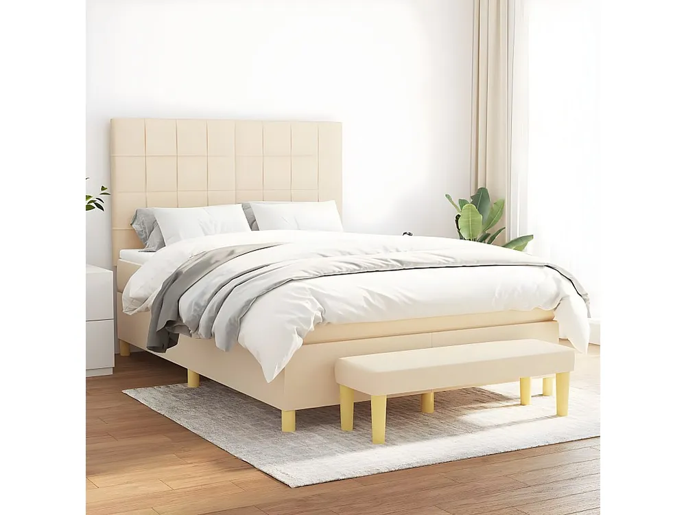 Cama com molas/colchão 140x190 cm tecido cor creme em Pinho Natural