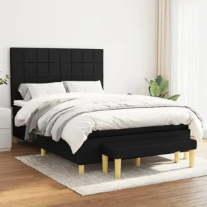 Cama com molas/colchão 140x190 cm tecido preto Edição com Espelho