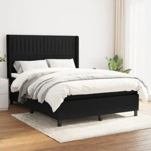 Cama com molas/colchão 140x190 cm tecido preto | Montagem Inclusa