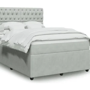 Cama com molas/colchão 140x190 cm veludo cinzento-claro | Design Escandinavo |