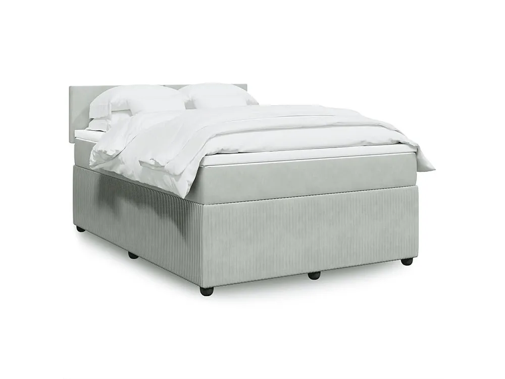 Cama com molas/colchão 140x190 cm veludo cinzento-claro | Design Escandinavo |