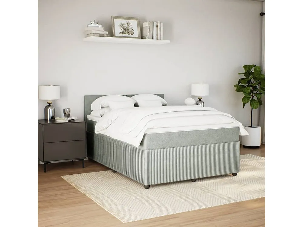 Cama com molas/colchão 140x190 cm veludo cinzento-claro | Design Escandinavo |