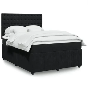 Cama com molas/colchão 140x190 cm veludo preto Edição com Espelho
