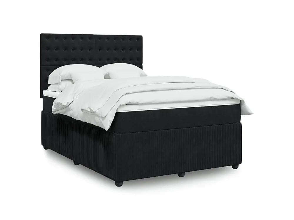 Cama com molas/colchão 140x190 cm veludo preto Edição com Espelho
