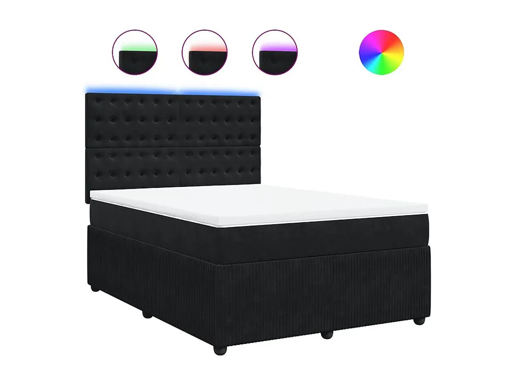 Cama com molas/colchão 140x190 cm veludo preto Edição com Espelho