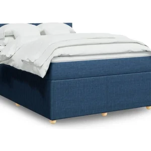 Cama com molas/colchão 140x200 cm tecido azul com Colchão Incluso