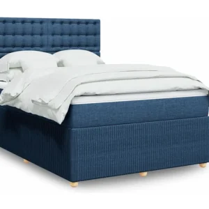 Cama com molas/colchão 140x200 cm tecido azul | Design Escandinavo |