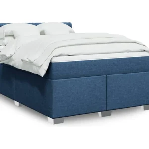 Cama com molas/colchão 140x200 cm tecido azul | Montagem Inclusa