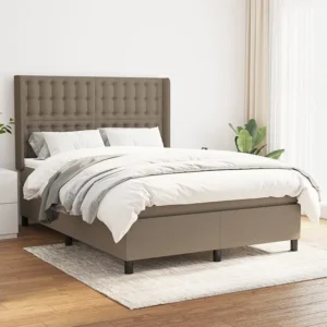 Cama com molas/colchão 140x200 cm tecido castanho-acinzentado | Design Escandinavo |