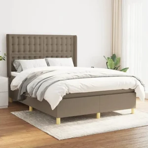 Cama com molas/colchão 140x200 cm tecido castanho-acinzentado com Pés Ajustáveis