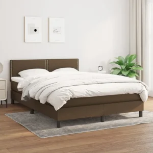 Cama com molas/colchão 140x200 cm tecido castanho-escuro com Cabideiro Incluso