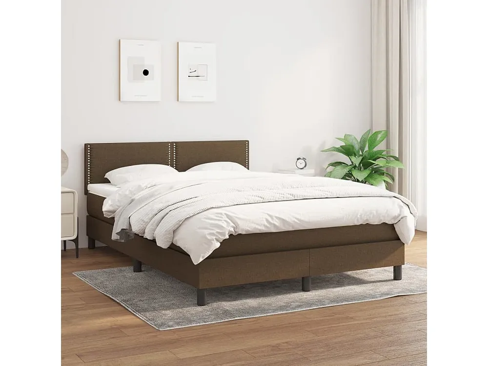 Cama com molas/colchão 140x200 cm tecido castanho-escuro com Cabideiro Incluso