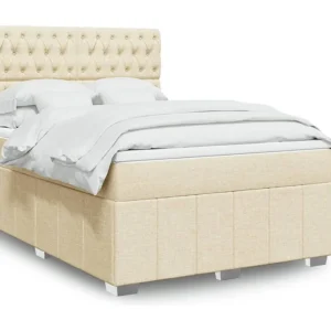 Cama com molas/colchão 140x200 cm tecido cor creme Fácil Montagem
