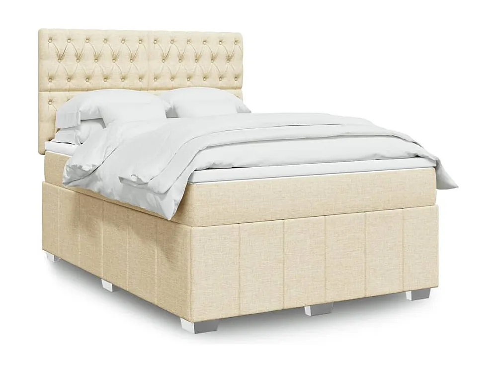 Cama com molas/colchão 140x200 cm tecido cor creme Fácil Montagem