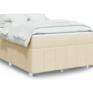 Cama com molas/colchão 140x200 cm tecido cor creme com Colchão Incluso