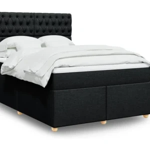 Cama com molas/colchão 140x200 cm tecido preto | Montagem Inclusa