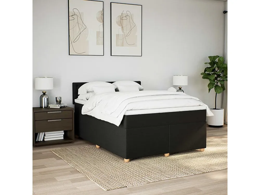 Cama com molas/colchão 140x200 cm tecido preto com Garantia Estendida