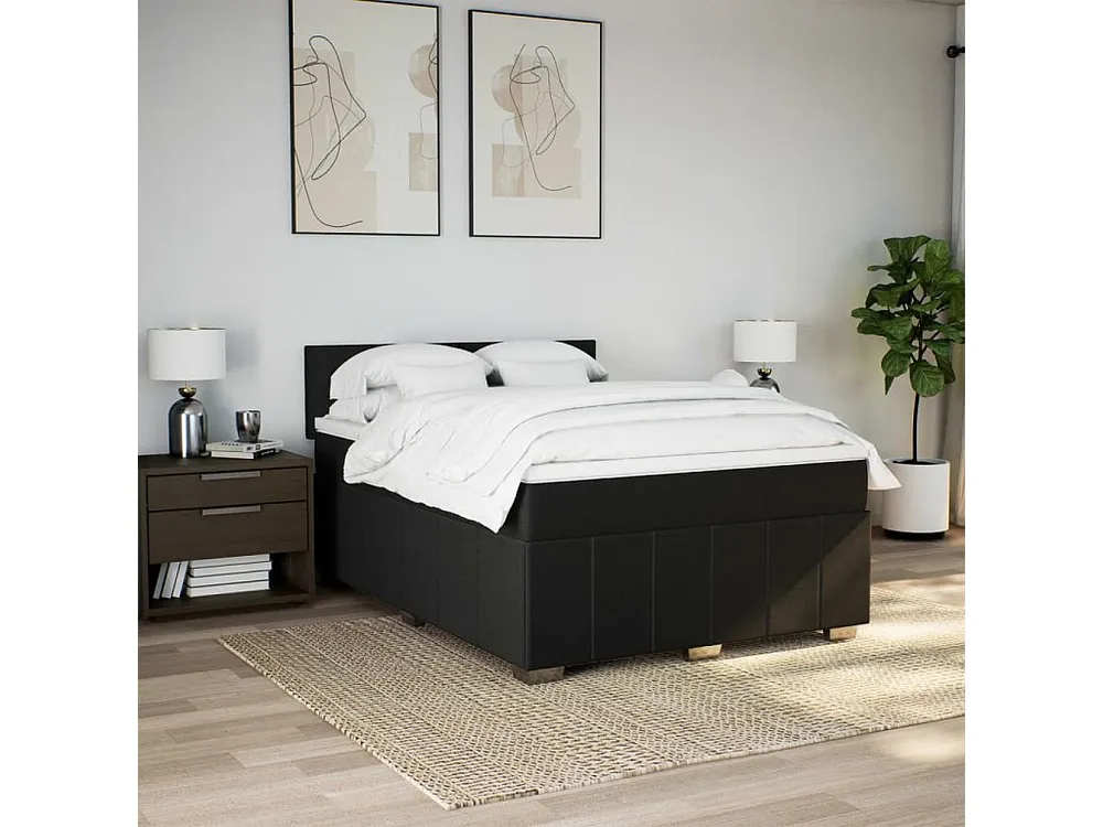 Cama com molas/colchão 140x200 cm tecido preto com Cabideiro Incluso
