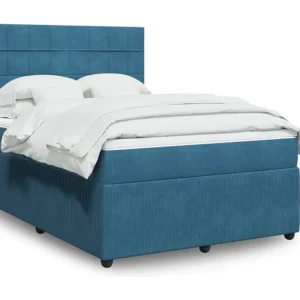 Cama com molas/colchão 140x200 cm veludo azul-escuro para Quartos de Casal
