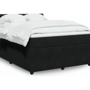 Cama com molas/colchão 140x200 cm veludo preto em Pinho Natural