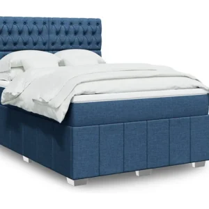 Cama com molas/colchão 160x200 cm tecido azul com Gavetas de Armazenamento