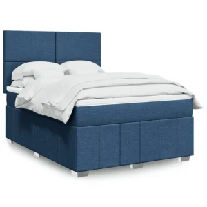 Cama com molas/colchão 160x200 cm tecido azul em Pinho Natural