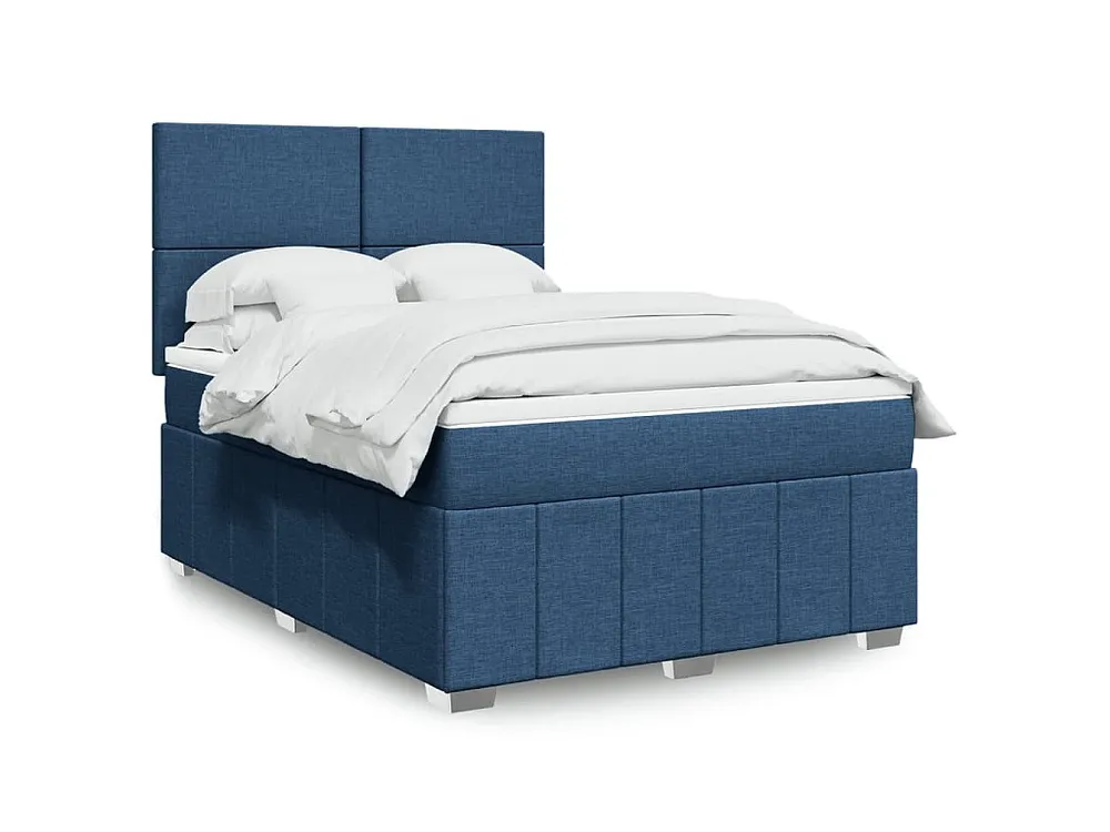 Cama com molas/colchão 160x200 cm tecido azul em Pinho Natural