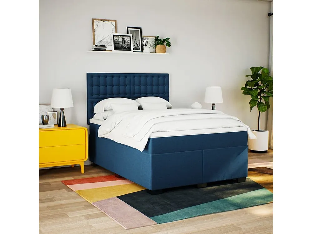 Cama com molas/colchão 160x200 cm tecido azul com Garantia Estendida