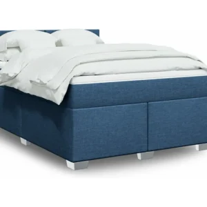 Cama com molas/colchão 160x200 cm tecido azul com Colchão Incluso