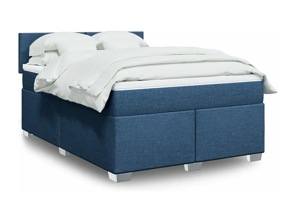 Cama com molas/colchão 160x200 cm tecido azul com Colchão Incluso