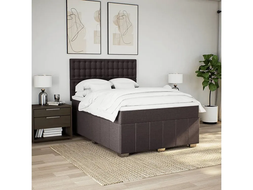 Cama com molas/colchão 160x200 cm tecido castanho-escuro Fácil Montagem