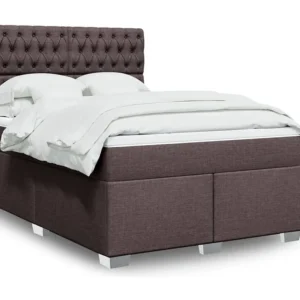 Cama com molas/colchão 160x200 cm tecido castanho-escuro com Cabideiro Incluso