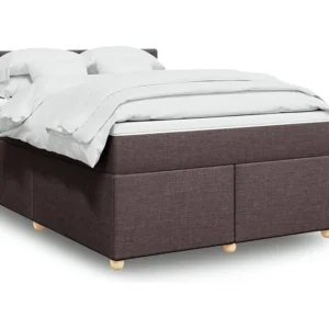 Cama com molas/colchão 160x200 cm tecido castanho-escuro | Montagem Inclusa