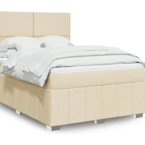 Cama com molas/colchão 160x200 cm tecido cor creme | Montagem Inclusa