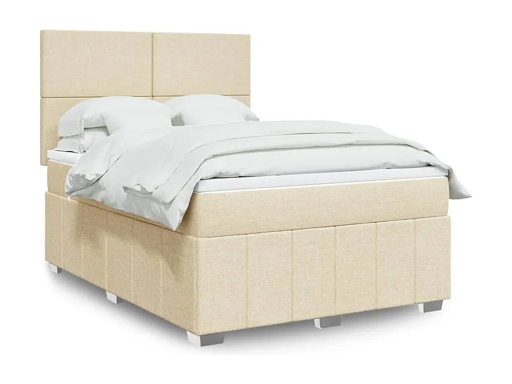 Cama com molas/colchão 160x200 cm tecido cor creme | Montagem Inclusa