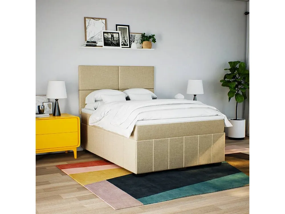 Cama com molas/colchão 160x200 cm tecido cor creme | Montagem Inclusa